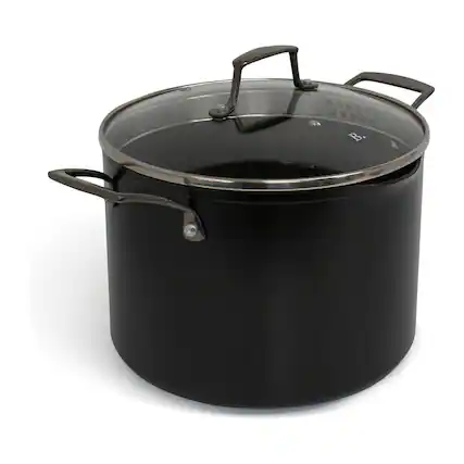 Front. BLU - Blu. Cookware 8.5QT Stock Pot with Double Strainer Lid, Non-Toxic - Black.