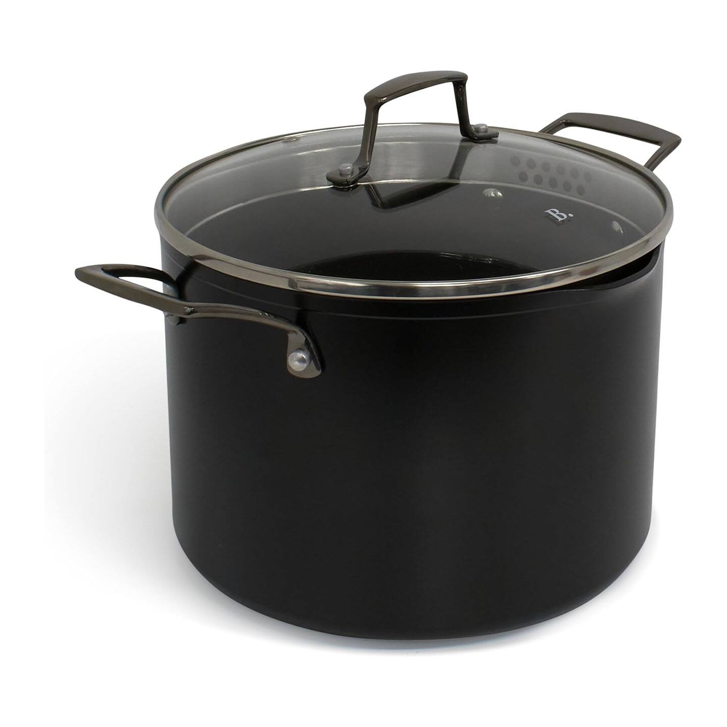 Front. BLU - Blu. Cookware 8.5QT Stock Pot with Double Strainer Lid, Non-Toxic - Black.