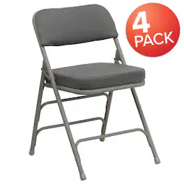 Emma + Oliver - 4 Pack Home & Office 18.5"W Party Events Padded Metal Folding Chair - Gray Fabric/Gray Frame
