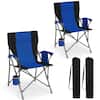Front. Costway - Costway 2 PCS Folding Camping Chair for Adults Portable Lawn Chair with Cup Holder & Side Pocket - Navy.