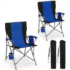 Front. Costway - Costway 2 PCS Folding Camping Chair for Adults Portable Lawn Chair with Cup Holder & Side Pocket - Navy.