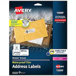 Avery - Waterproof Film Laser Address Labels, 1" x 2-5/8", 300 Labels/Pack - White