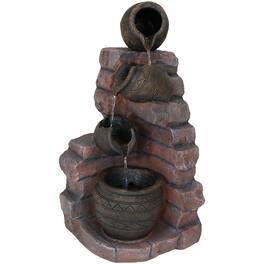Sunnydaze - Crumbling Bricks/Pots Solar Water Fountain with Battery - 27 in - Multi