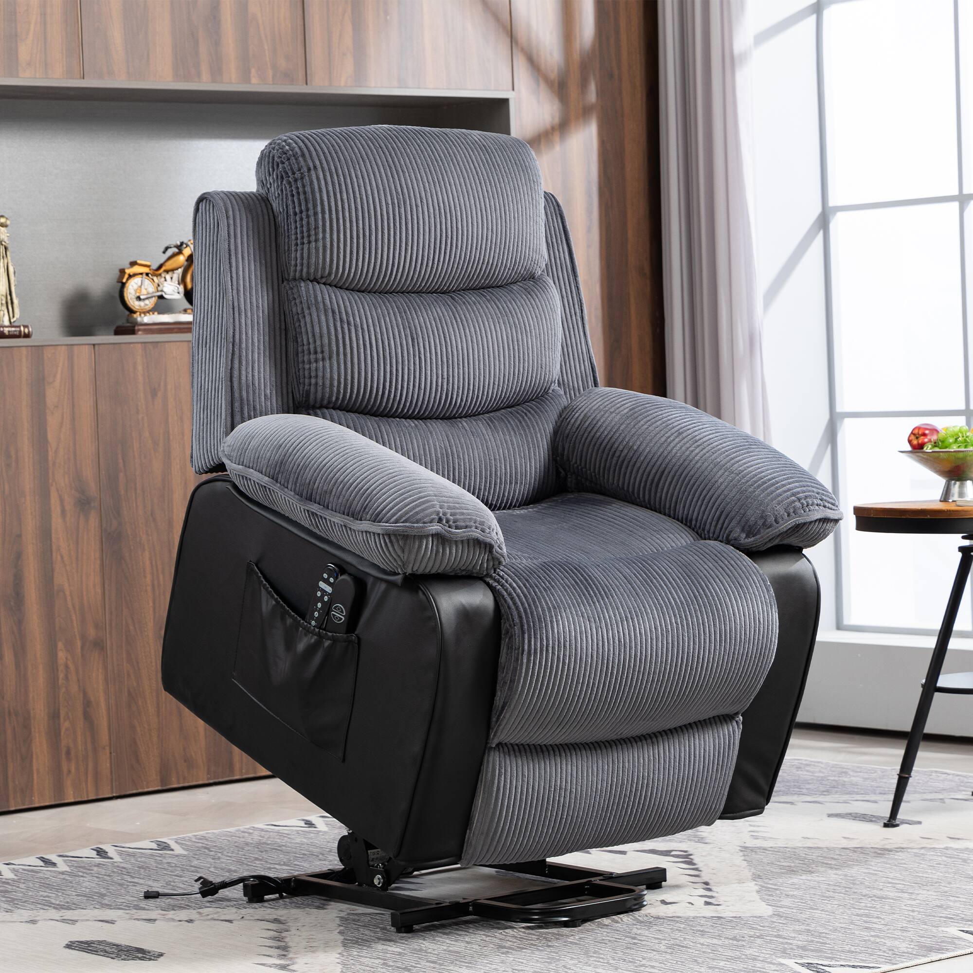 Alt View 6. Homcom - Power Lift Recliner Chair for Elderly with Massage and Heat, Electric Lift Chair, Patchwork Design Massage Chair - Dark Gray.