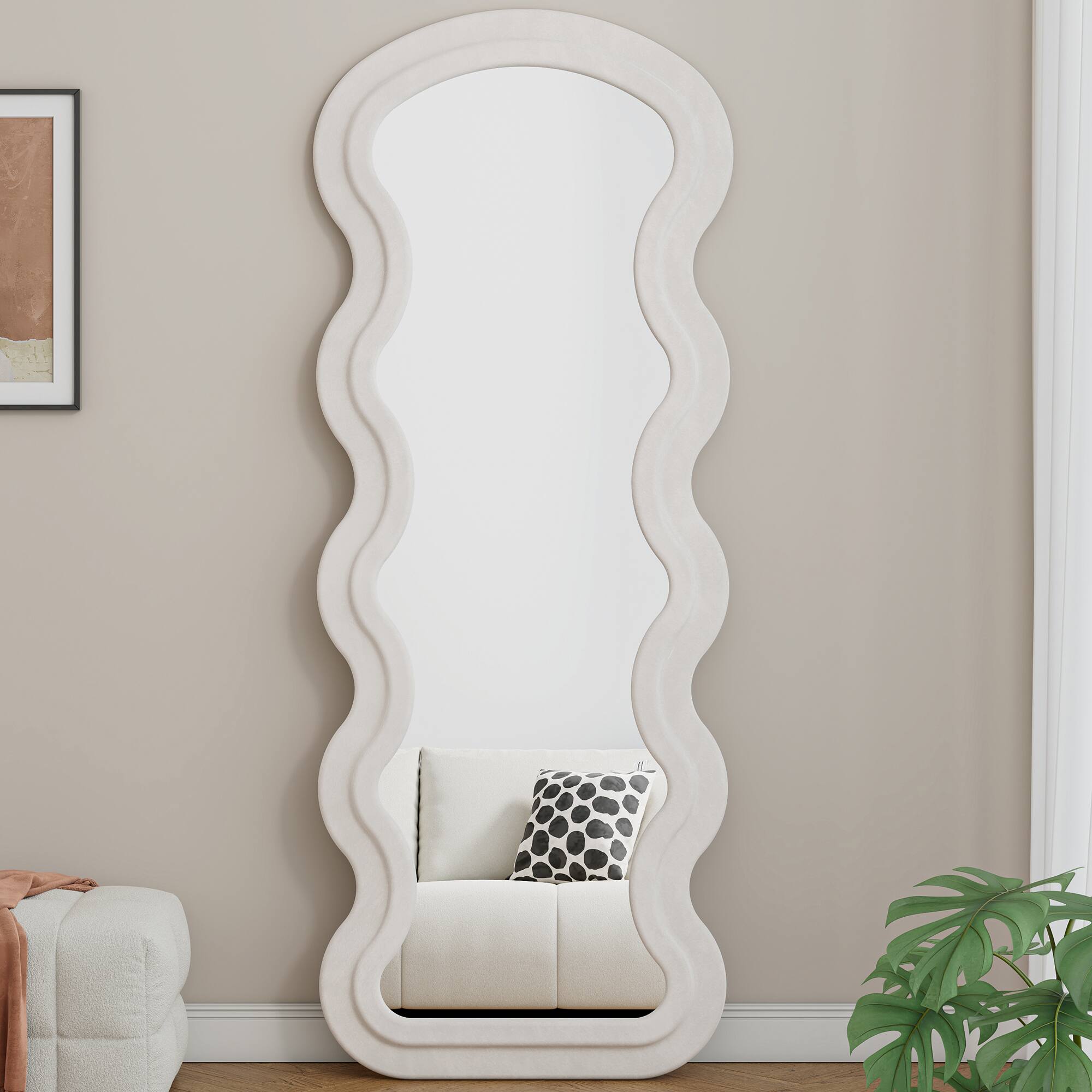 Alt View 1. PAIHOME - Flannel Full Length Mirror, Wavy 63x24 Inches Floor Mirror for Bedroom Entryway, Hanging or Against the Wall - White.