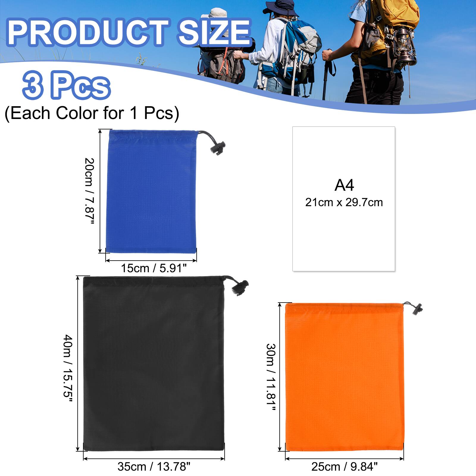 PRODUCT SIZE

3 Pcs (Each Color for 1 Pcs)

20cm / 7.87" x 15cm / 5.91"

A4 21cm x 29.7cm

40m / 15.75" x 35cm / 13.78"

30m / 11.81" x 25cm / 9.84"
