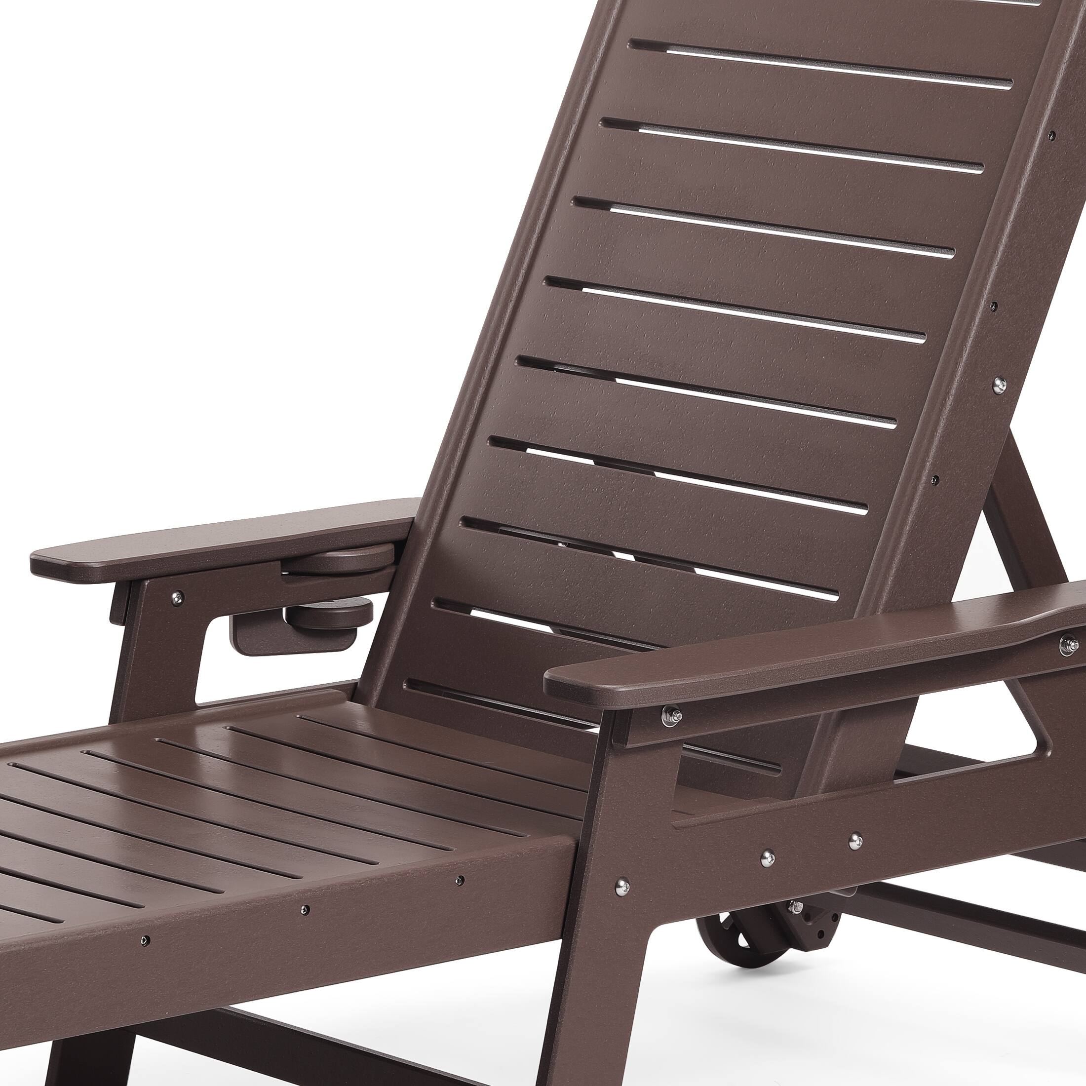 Alt View 3. WestinTrends - WestinTrends Aruba Outdoor HDPE Patio Chaise Lounges With Wheels & Cup Holder (Set of 4) - Dark Brown.
