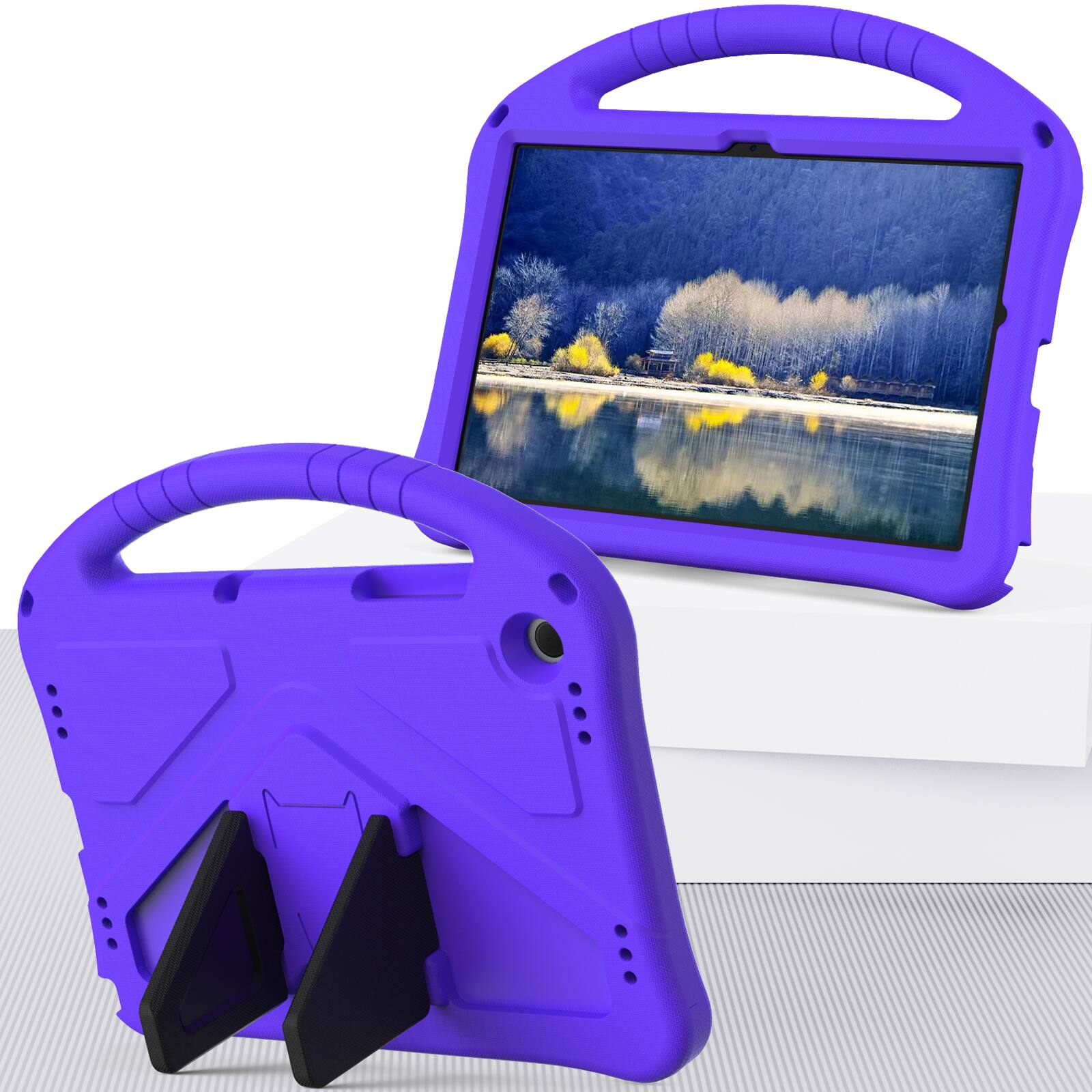 Angle. UUCOVER - Kids Case for Samsung Galaxy Tab A11+ 11-inch (SM-X230/X236/X238) 2025,Shockproof EVA Case Handle Kickstand Back Cover - Purple.