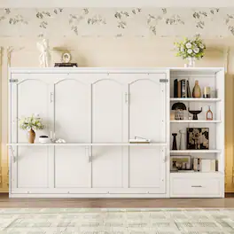 Anysun - Queen Size Multifunctional Foldable Murphy Bed with Height Adjustable Storage Compartments and Shelf, Drawer - White