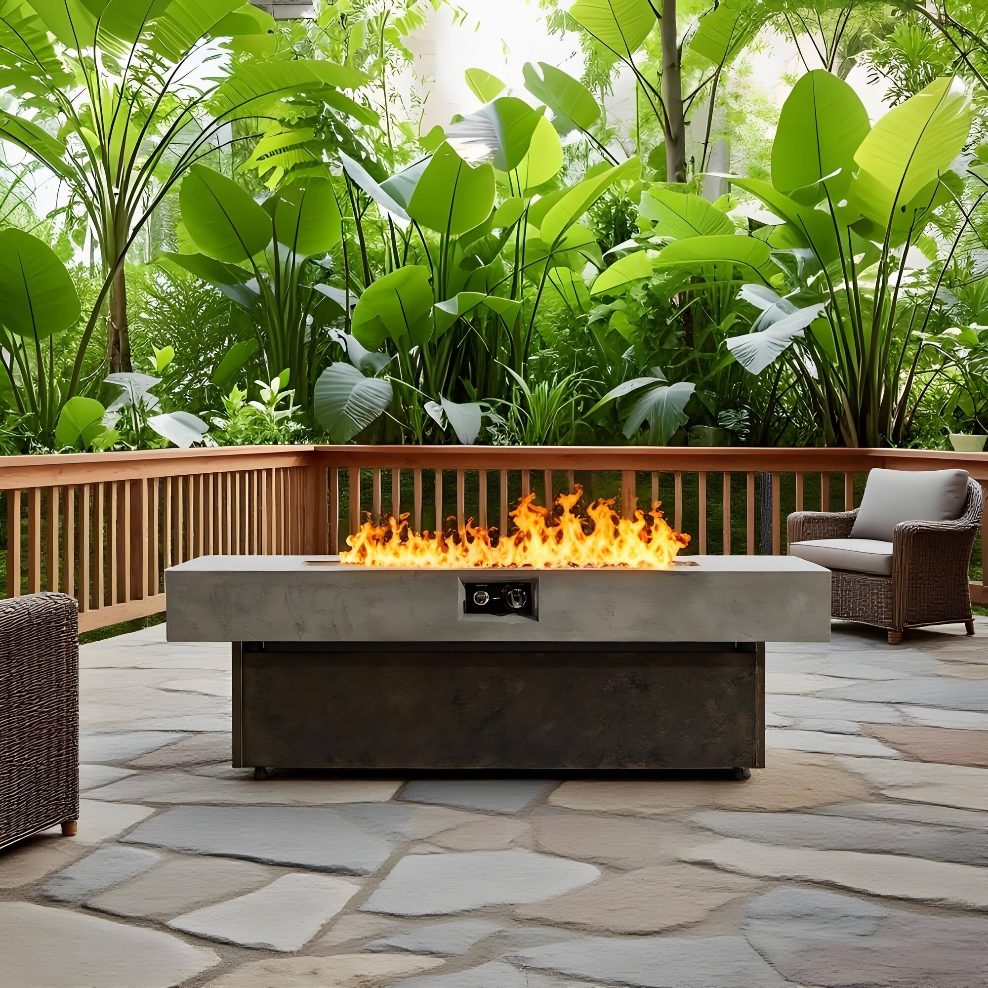 Aukfa Tabletop Propane Fire Pit 56x23 Inch, 50,000 BTU Outdoor Firepit ...