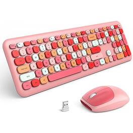 Reds Spade - And Mouse Combo Retro With Round Keycaps 2 Dropout free Connection Cute For Pc laptop windows Xp 7 8 10 col - Pink Mixed