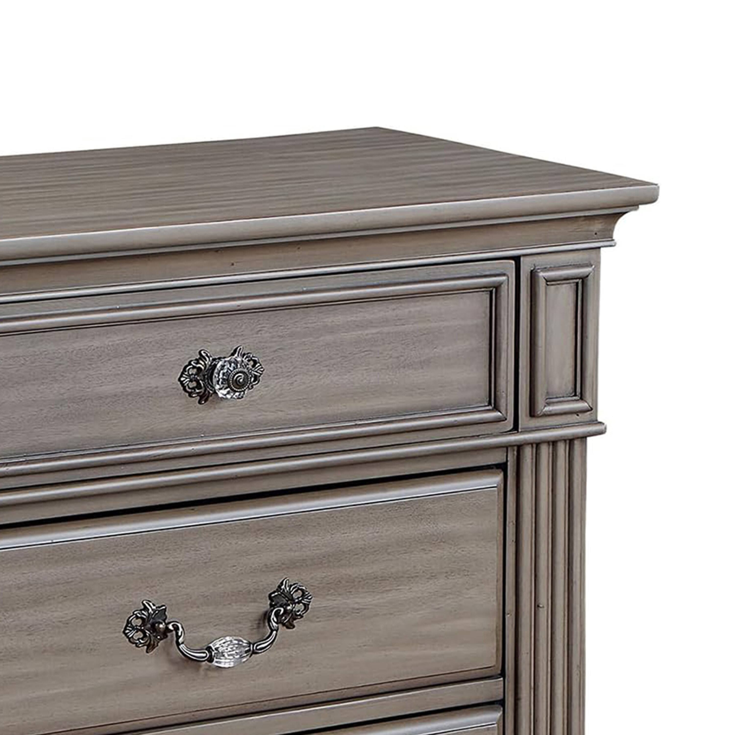Alt View 2. Manhattan Lane - Recus Classic Nightstand with 3 Drawers, Acrylic Accents,Solid Wood - Gray, Brass, Clear.