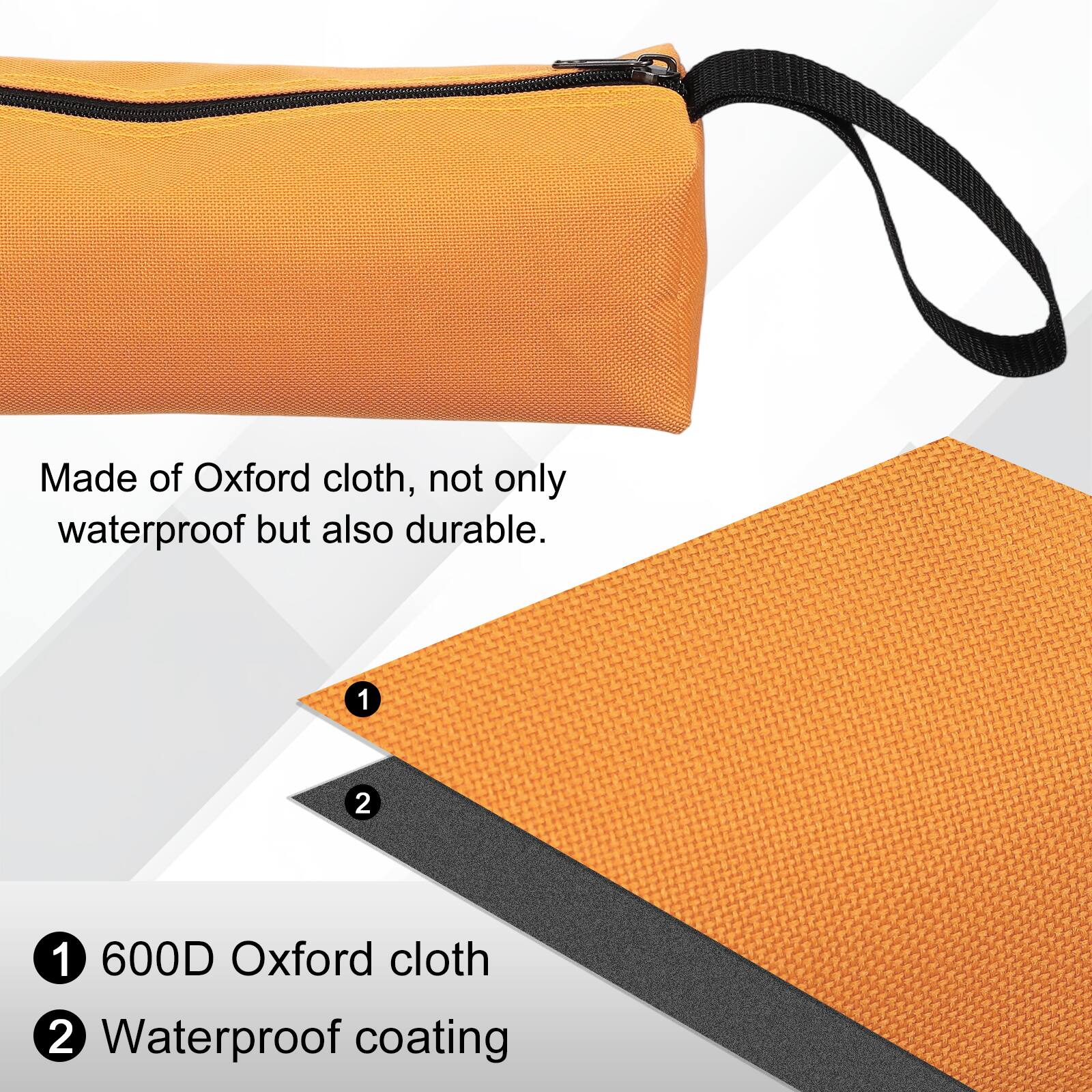 Made of Oxford cloth, not only waterproof but also durable.  
1. 600D Oxford cloth  
2. Waterproof coating