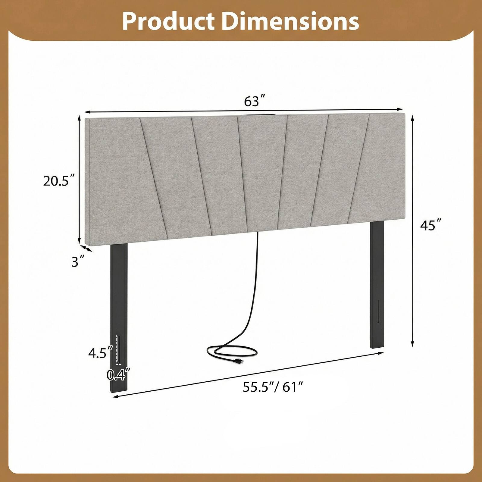 Product Dimensions: 63" x 20.5" x 45" x 3" x 4.5" x 0.4" x 55.5"/61" x 61"