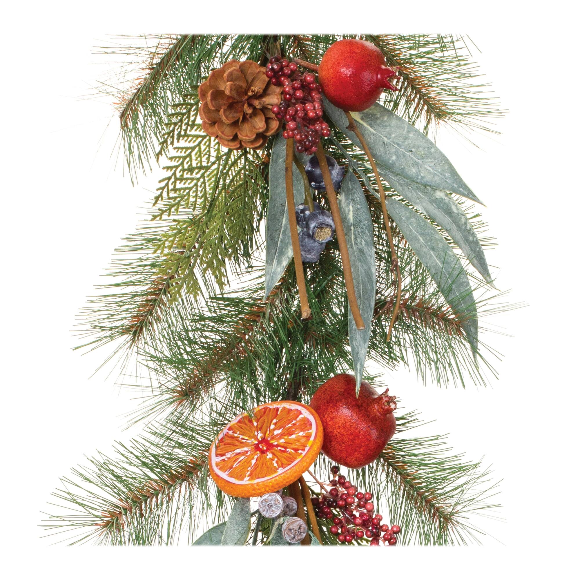 Angle. BreeBe - Festive Pine with Fruit Garland - White.