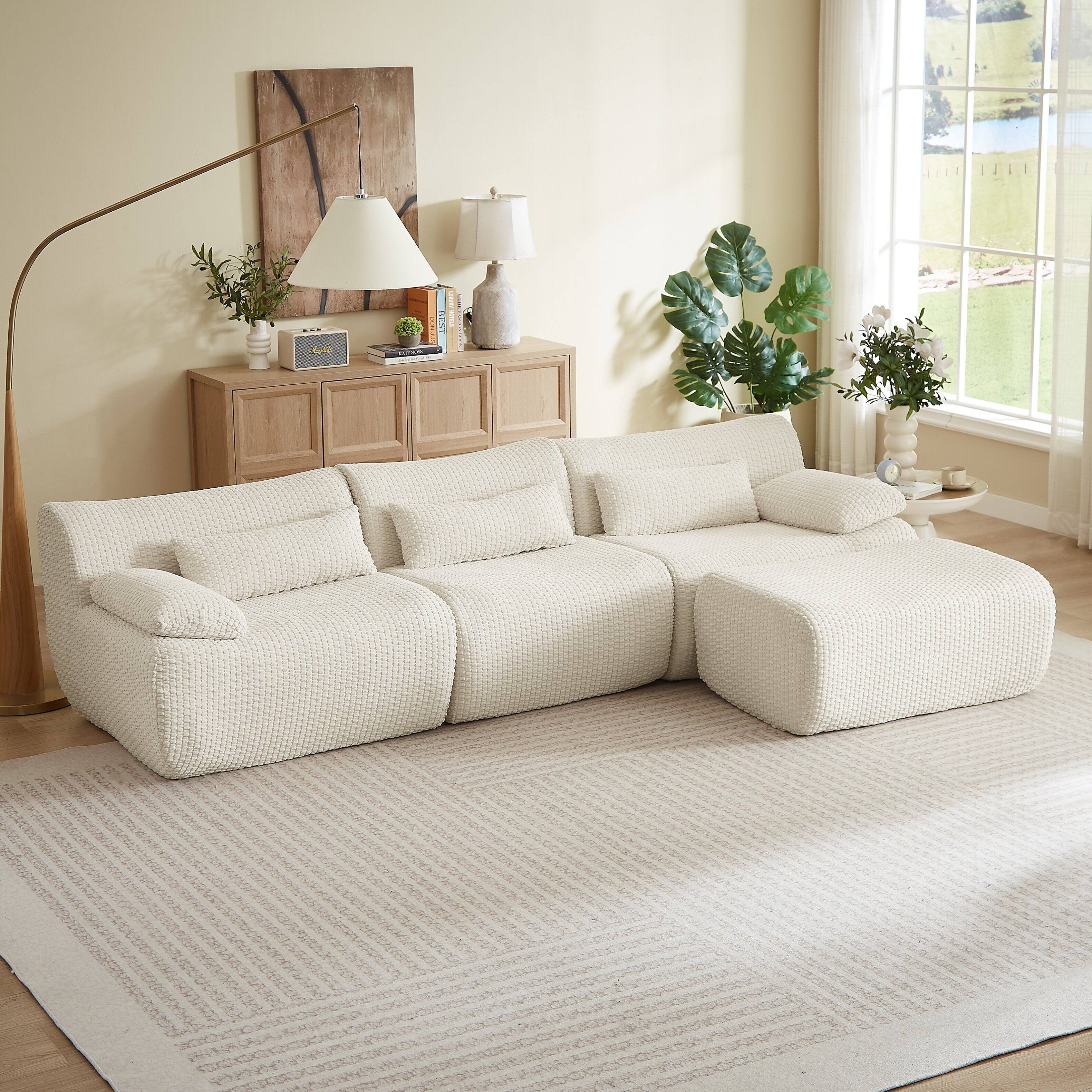 Left. Anysun - 4 Seat L Shaped Modular Sectional Sofa with Cloud Comfort, Corduroy Fabric & No Assembly for Living Room - Cream.