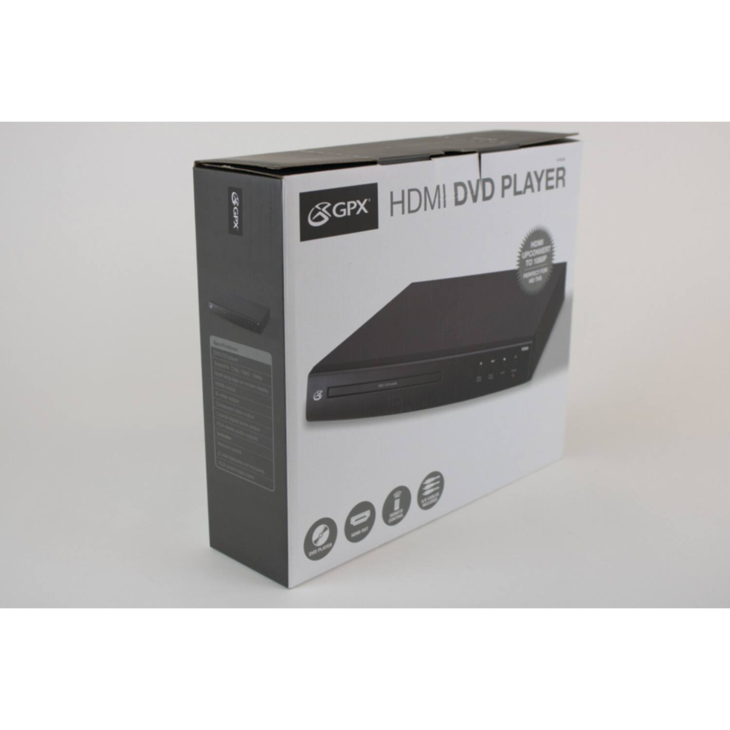 GPX HDMI DVD PLAYER  
GPX  
HOME THEATER  
UPCONVERT TO 1080P  
DVD PLAYER  
GPX