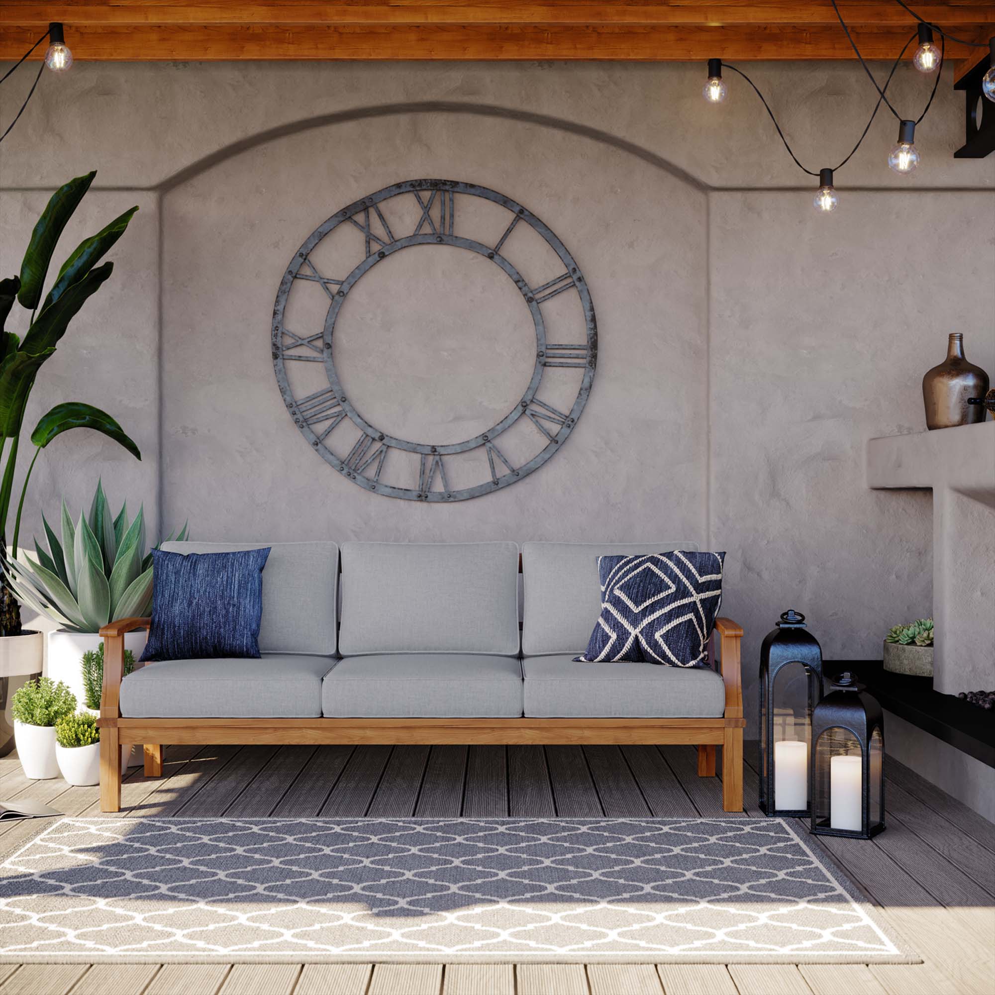 Front. Modway - Marina Outdoor Patio Teak Sofa by Modway - Natural Gray.