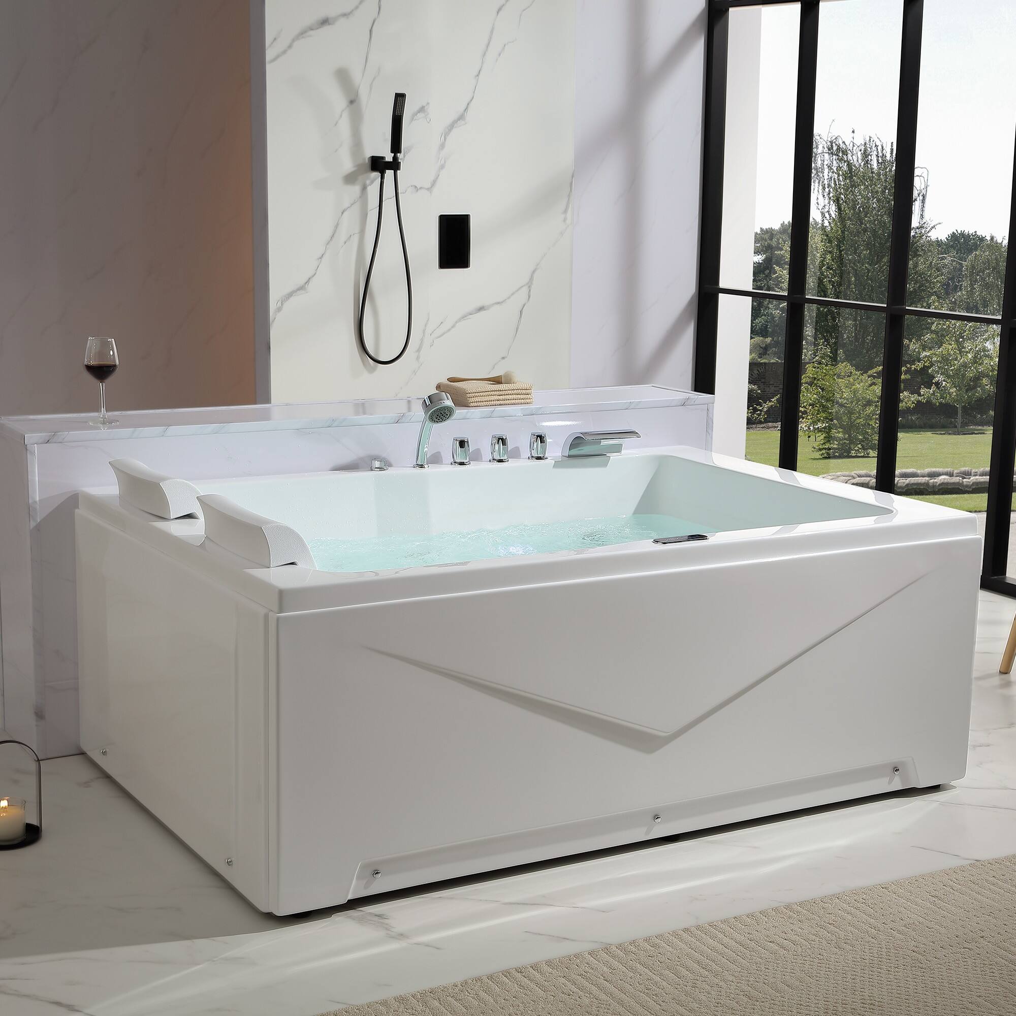 Alt View 4. Empava - 71 in. x 47 in. Alcove Whirlpool Bathtub Hydrotherapy Jetted SPA Bath with Left Drain Chrome-finished Tub filler-White - White.