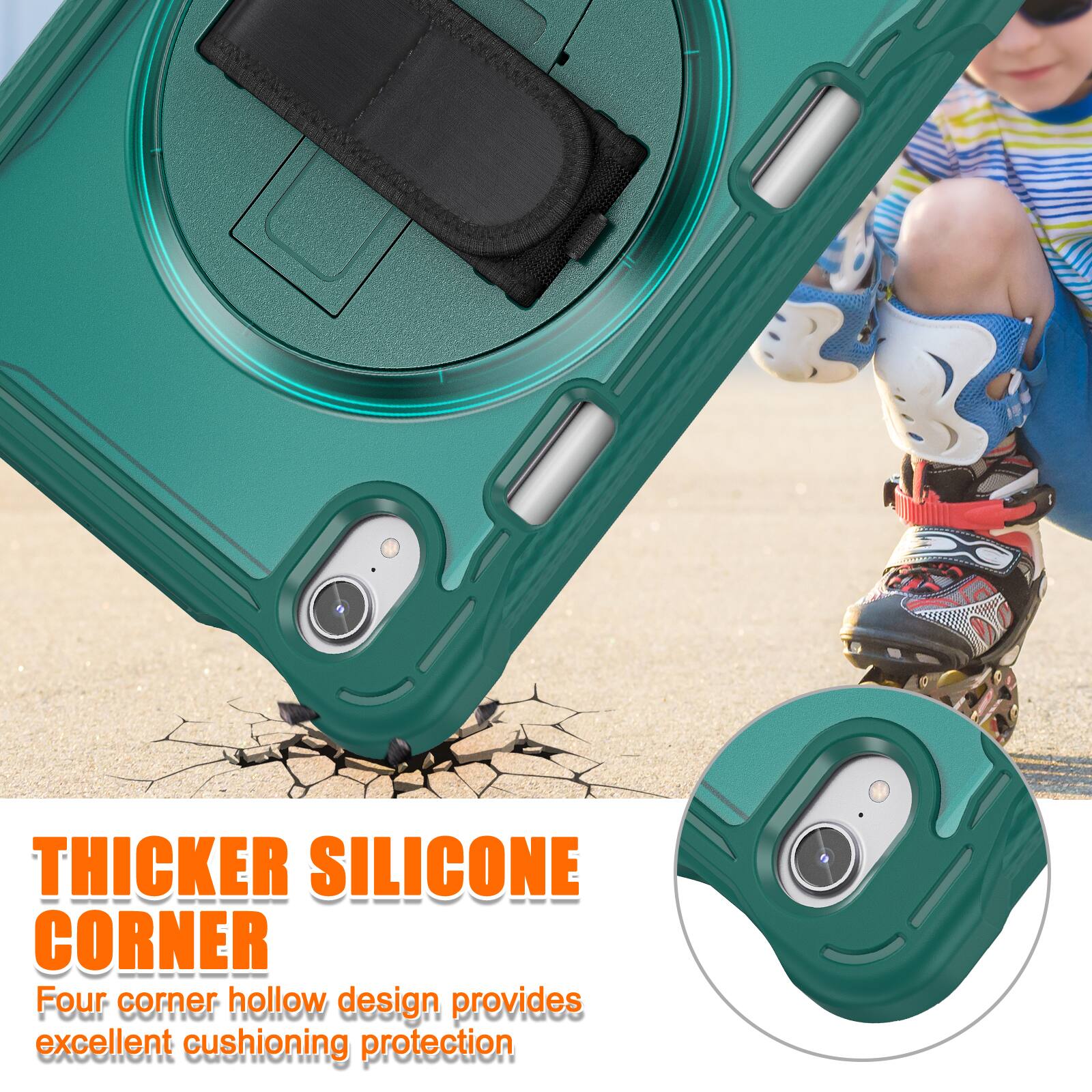 THICKER SILICONE CORNER  
Four corner hollow design provides excellent cushioning protection