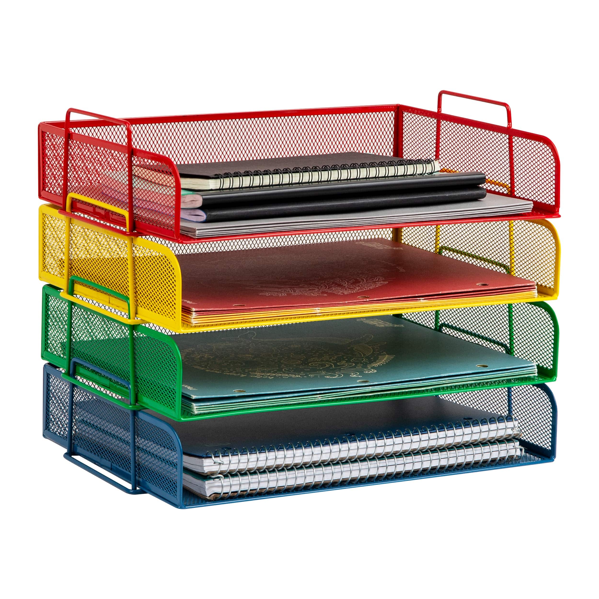 Mind Reader - Stackable Paper Tray, Classroom Organizer, File Storage, Teachers, Metal Mesh, 4 Pcs - Multi