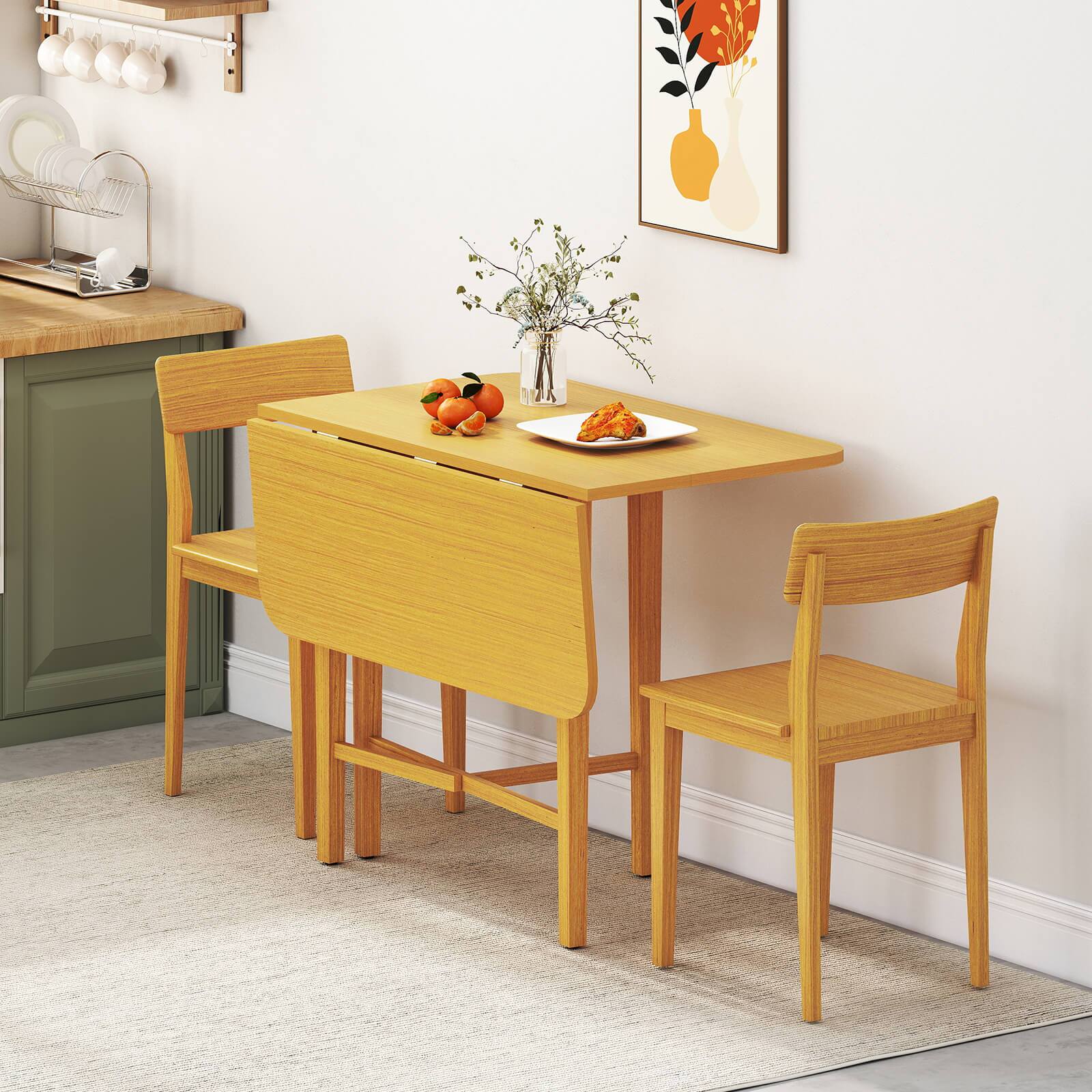 Alt View 3. Costway - Costway Foldable Dining Table for 2-4 People Extendable Table with Rubber Wood Legs - Natural.