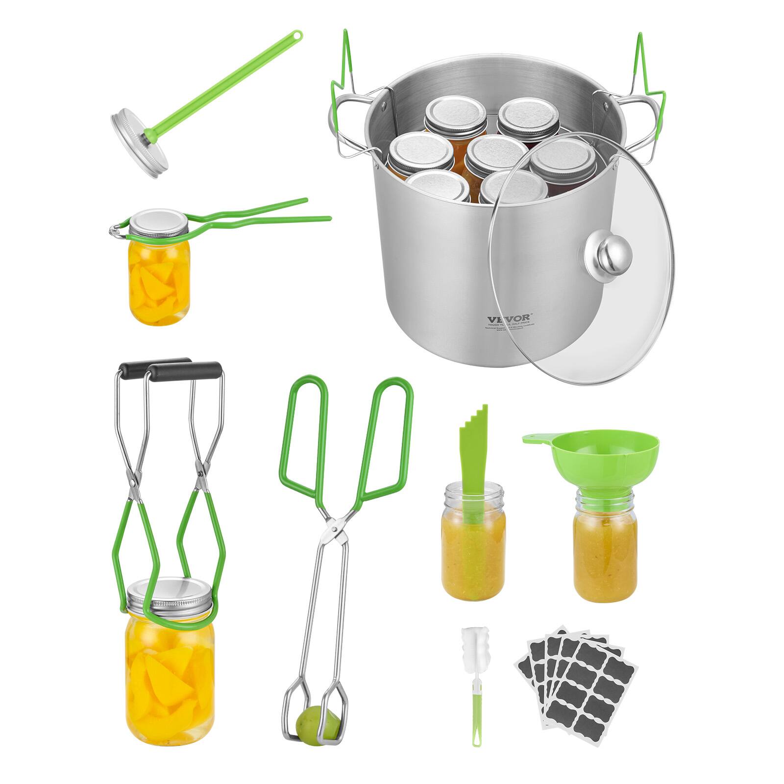 Alt View 4. VEVOR - Canning Supplies Starter Kit, 9 Pieces Stainless Steel Water Bath Canning Kit for Beginners, Canning Tools Set: Pot - Green.