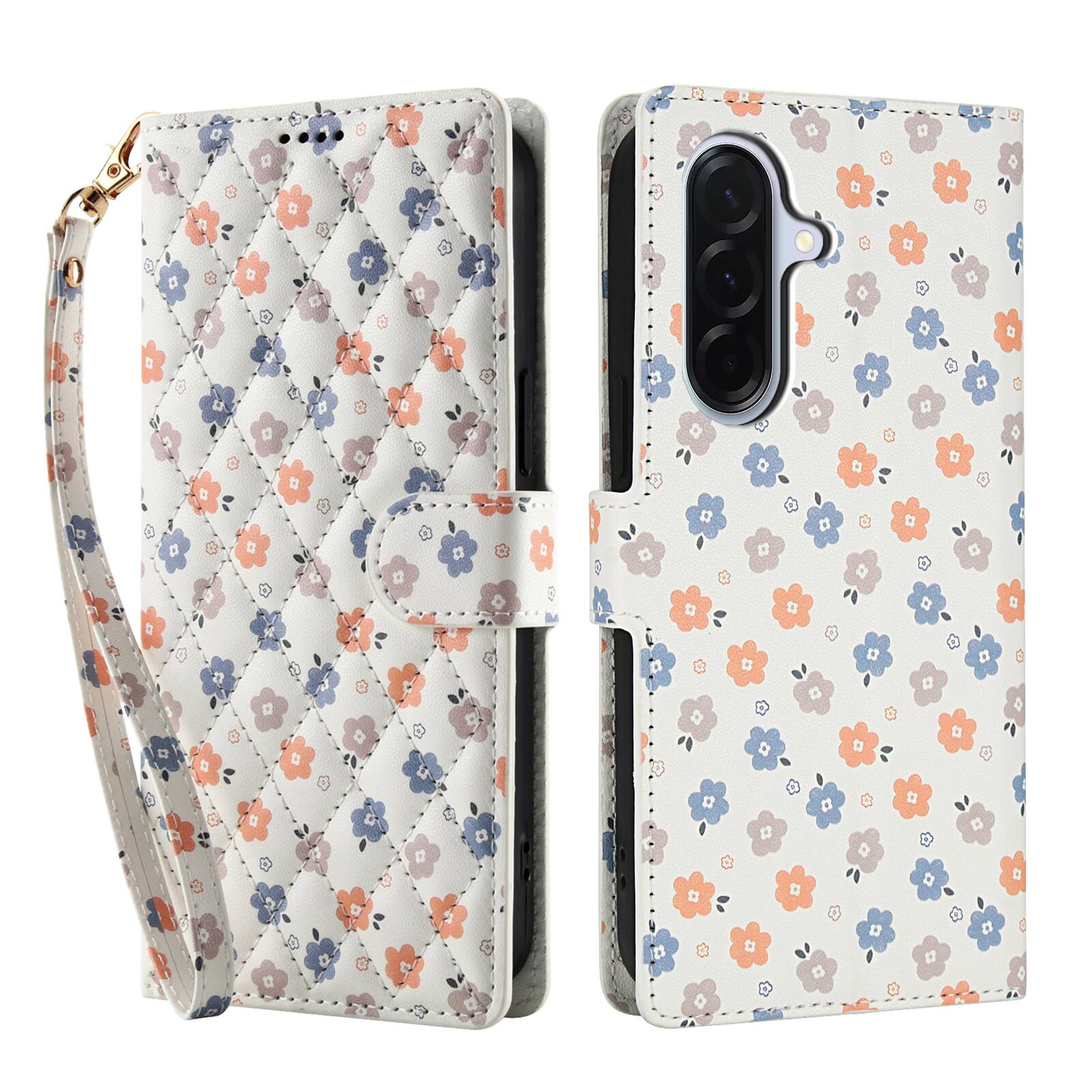 Angle. Dteck - Floral Wallet Phone Case for Samsung Galaxy A16 5G with Wrist Strap, Premium PU Leather Shockproof Protective Flip Cover - B.