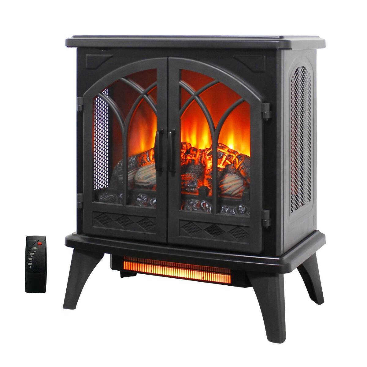 Front. Loheer - Loheer 24 inch freestanding electric fireplace Infrared Quartz Heater with Remote Control Antique Black - Antique Black.