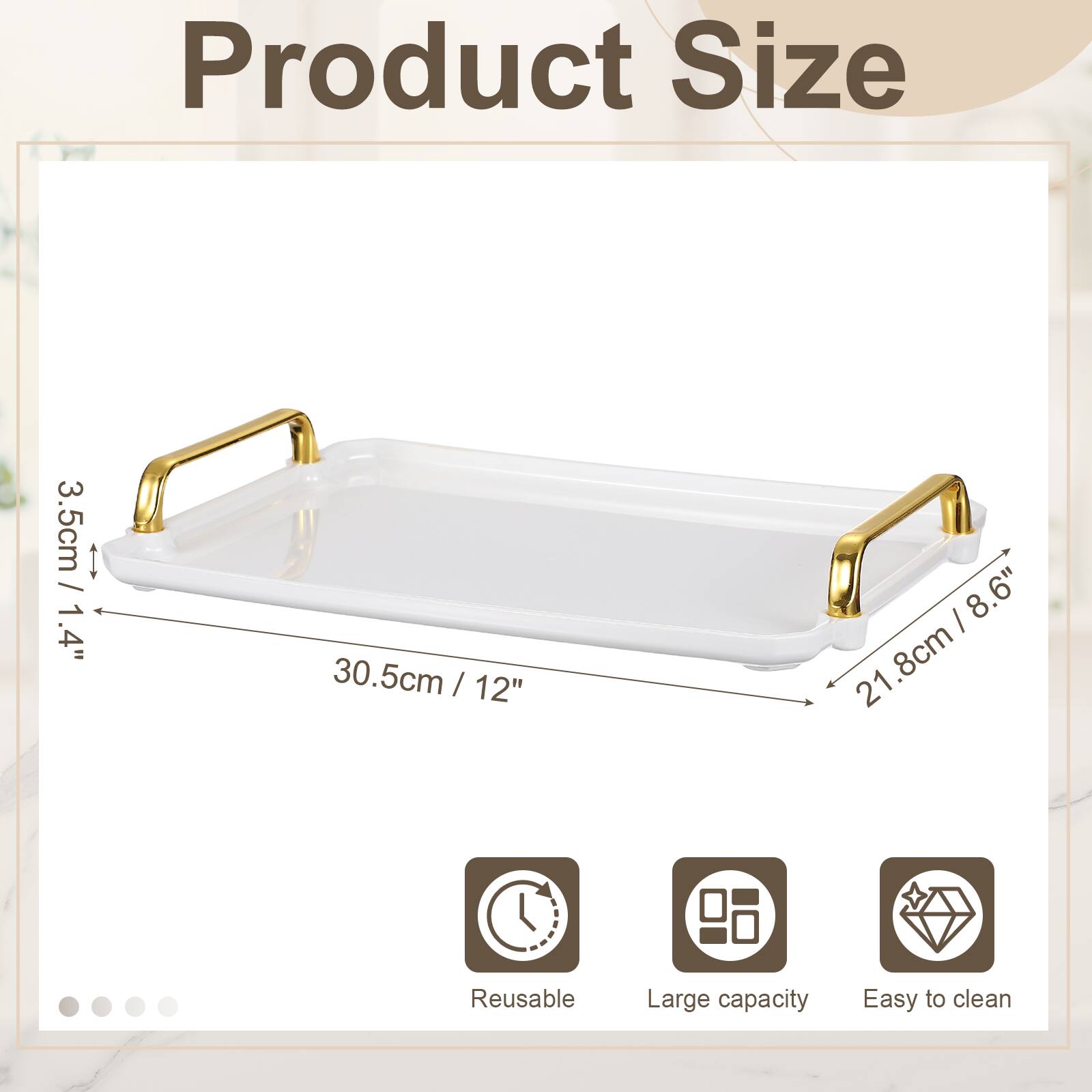 Product Size: 3.5cm (1.4"), 30.5cm (12"), 21.8cm (8.6")  
Reusable, Large capacity, Easy to clean