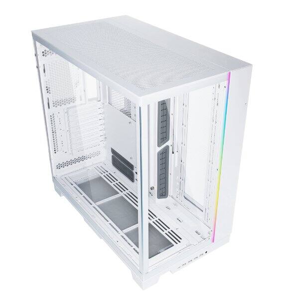 Left. Lian Li - Dynamic EVO XL - Up to 280mm E-ATX Motherboard - ARGB Lighting Strips, Front and Side Tempered Glass Panels,O11DEXL-W.US - White.