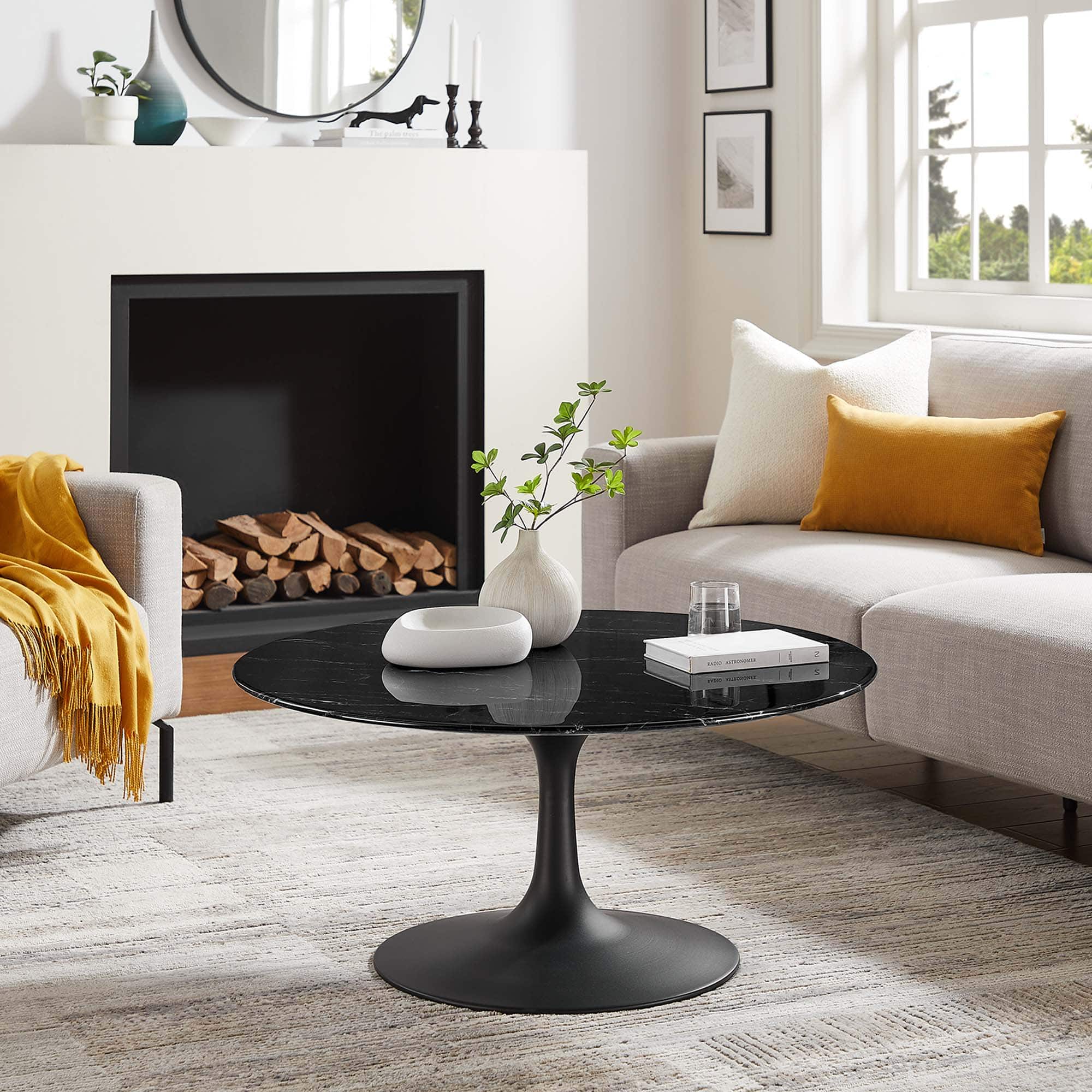Modway - Lippa Round Artificial Marble Coffee Table - Black Black
