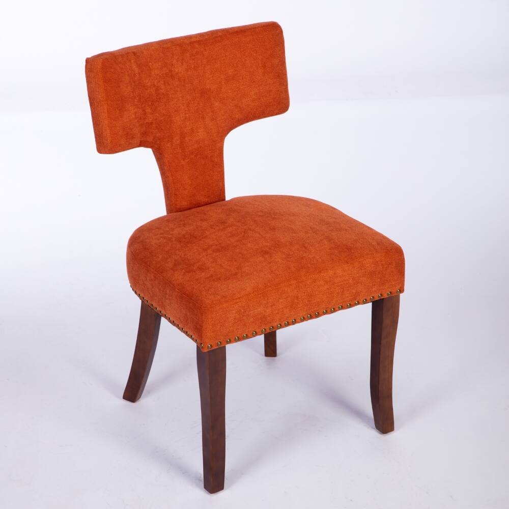 Back. Loheer - Loheer Mid Century Modern Dining Chairs Set of 2 Orange Linen Farmhouse Kitchen Accent Chairs with Copper Nails - Orange.