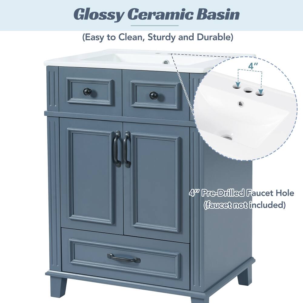 Glossy Ceramic Basin (Easy to Clean, Sturdy and Durable)

4" Pre-Drilled Faucet Hole (faucet not included)