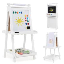Costway - Foldable Easel for Kids 3-in-1 Double-sided Art Easel with Chalkboard - White