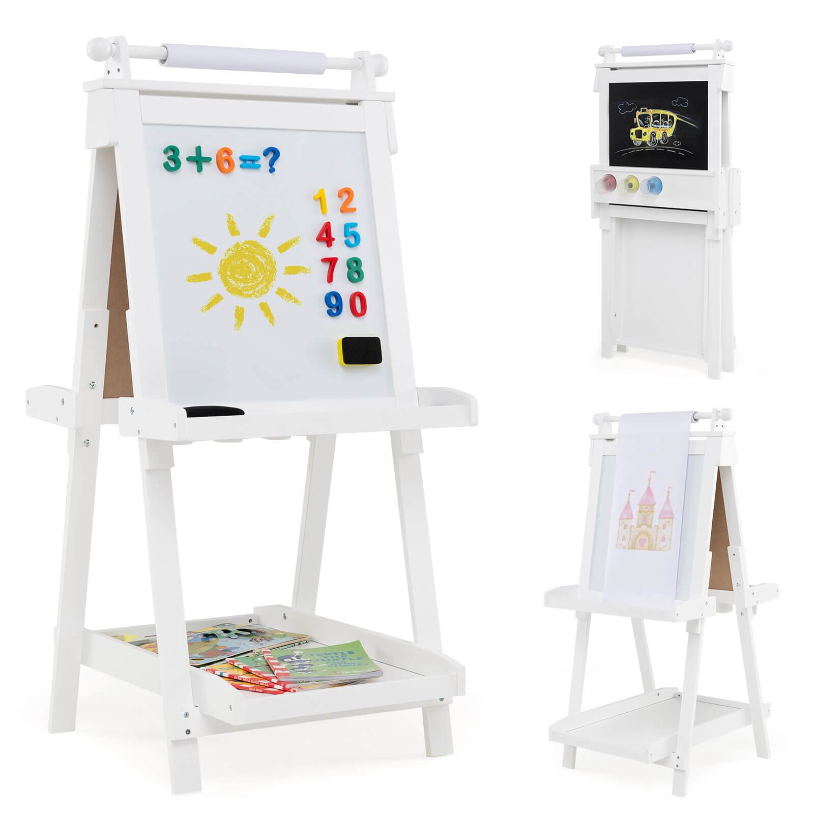 Costway - Foldable Easel for Kids 3-in-1 Double-sided Art Easel with Chalkboard - White