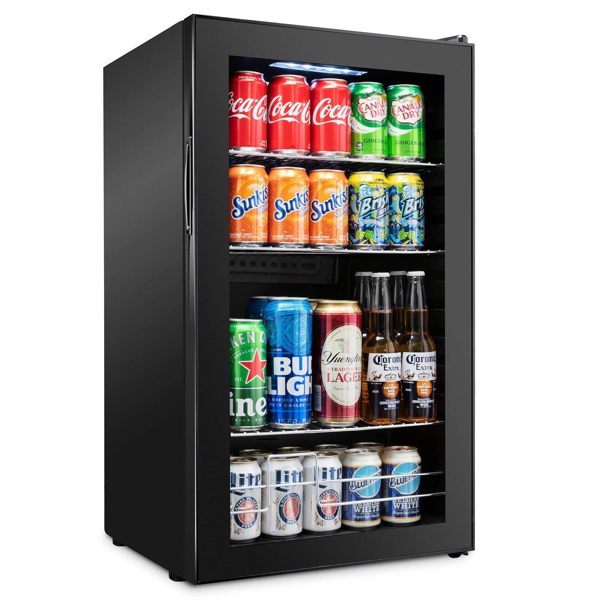 Ivation - 126 Can Beverage Refrigerator, Freestanding Mini Fridge with Glass Door - Black