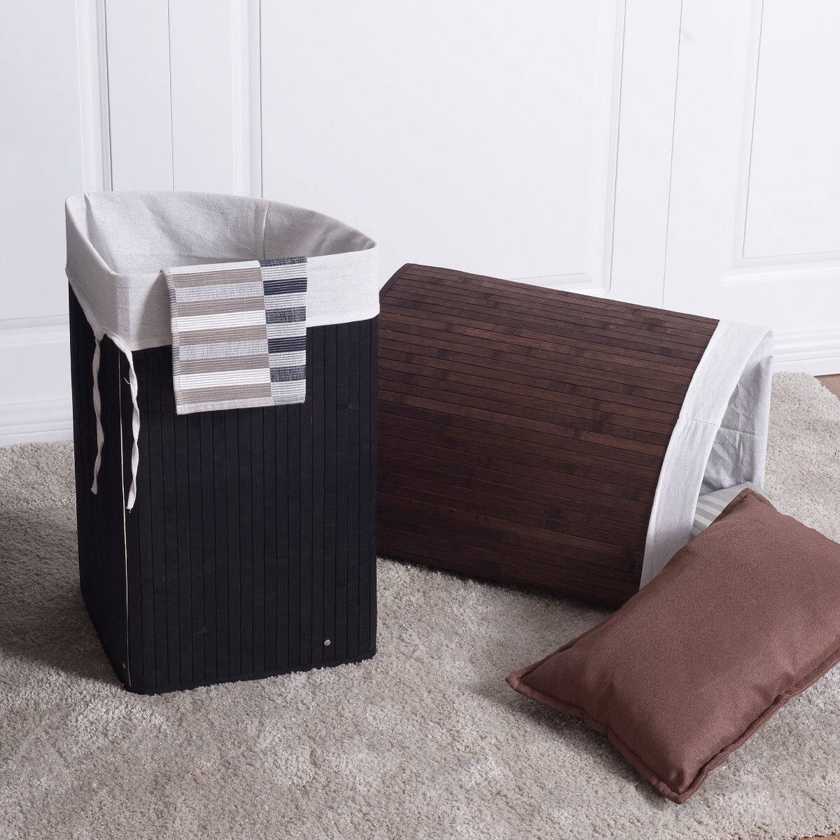 Alt View 17. Costway - Corner Bamboo Hamper Laundry Basket Washing Cloth Bin Storage Bag Lid Brown - Brown.