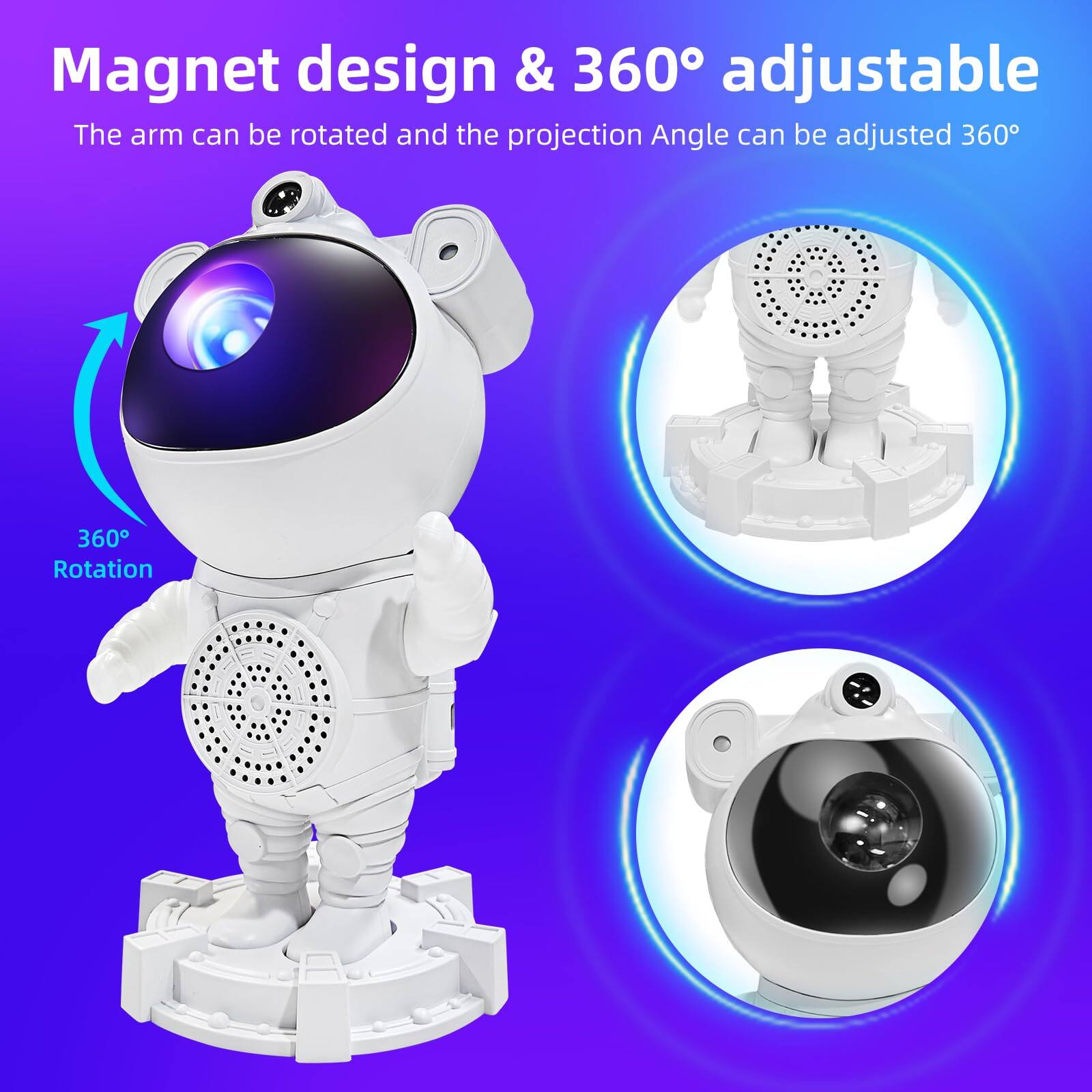 Magnet design & 360° adjustable

The arm can be rotated and the projection angle can be adjusted 360°

360° Rotation