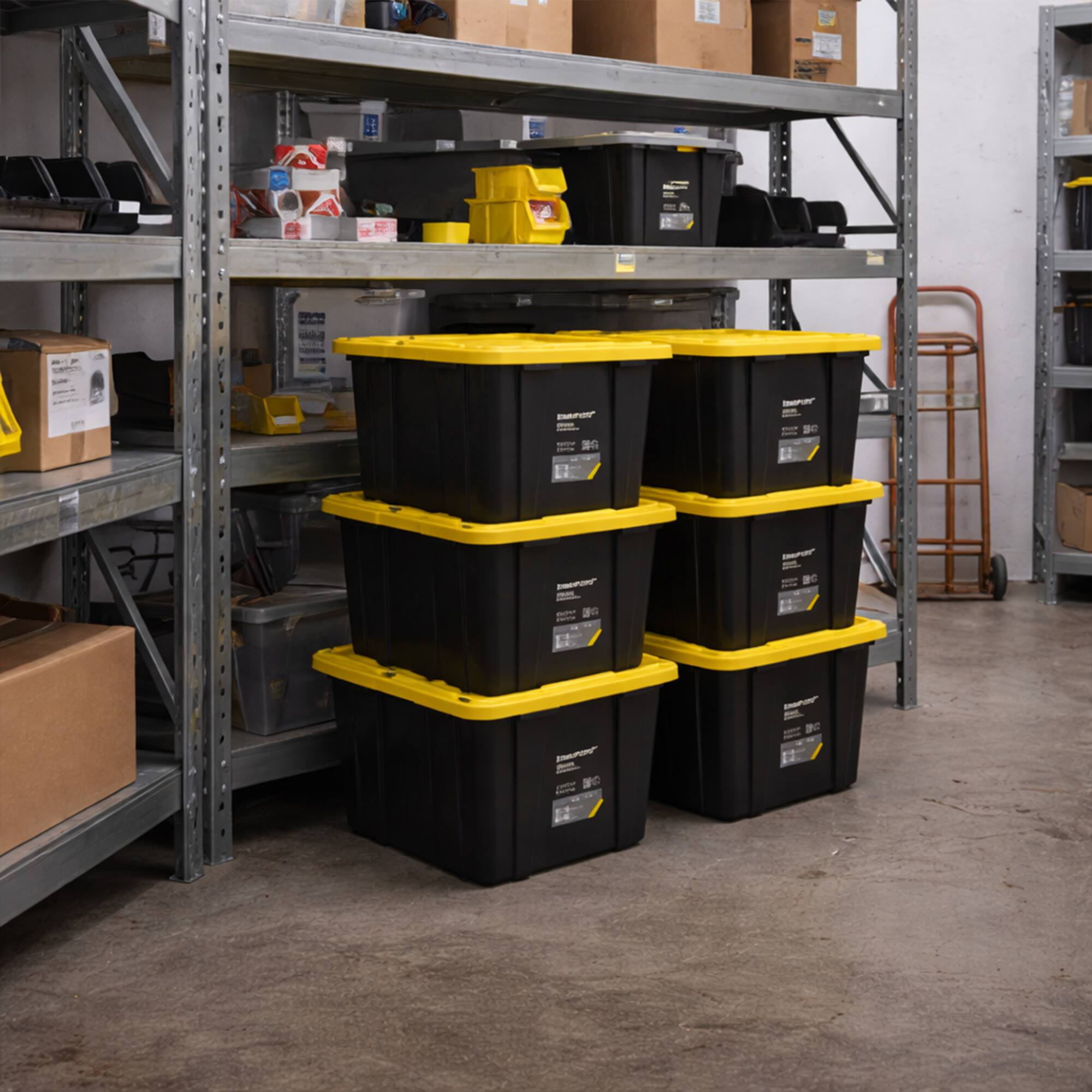 Alt View 3. Ramtuff - Ramtuff 6 Pack Heavy Duty Stackable Storage Container, Snap-Tight Lid, 27 Gallon - Black and Yellow.