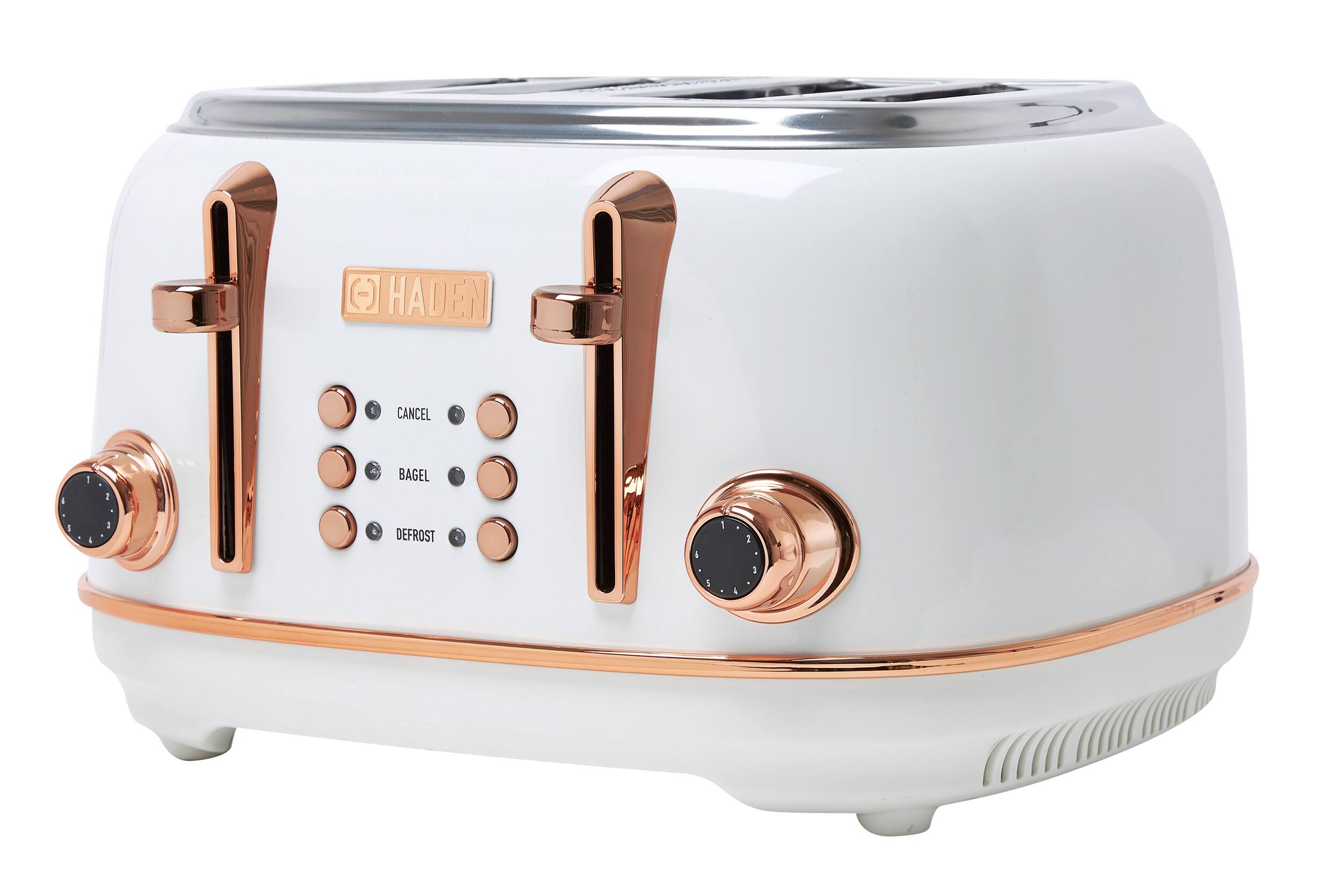 Angle. Haden - Heritage 4 Slice Toaster - Ivory and Copper.