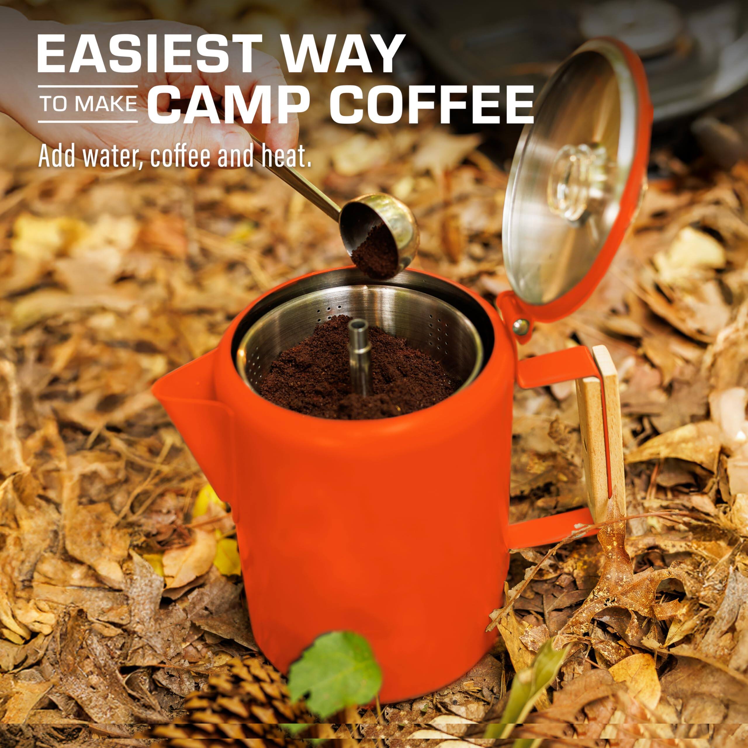 EASIEST WAY TO MAKE CAMP COFFEE

Add water, coffee and heat.