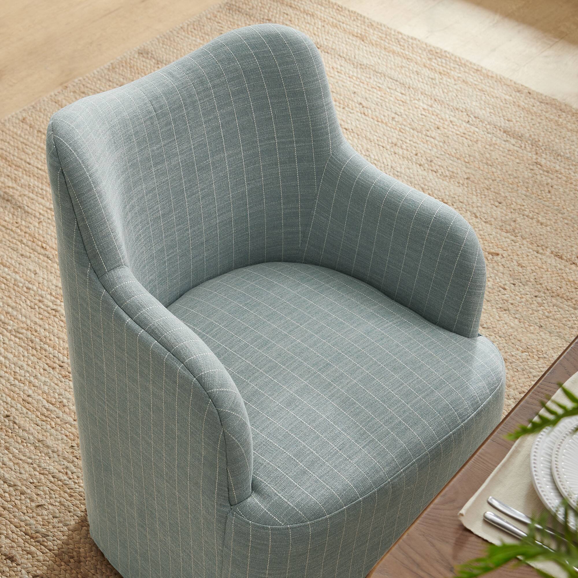Alt View 1. Modway - Cordelle Linen Blend Swivel Dining Chair by Modway - Spa Blue Stripe.