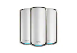 NETGEAR - RBE973-100NAR Orbi 970 Quad-Band WiFi 7 Mesh System, 10000 sqft. Coverage, Router + 2 Satellites - Refurbished Excellent - White