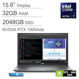Dell - Precision 3591 15.6" FHD Mobile Workstation AI PC Laptop - Intel Core Ultra 7 - NVIDIA RTX 1000Ada - 32GB RAM - 2TB SSD - Gray