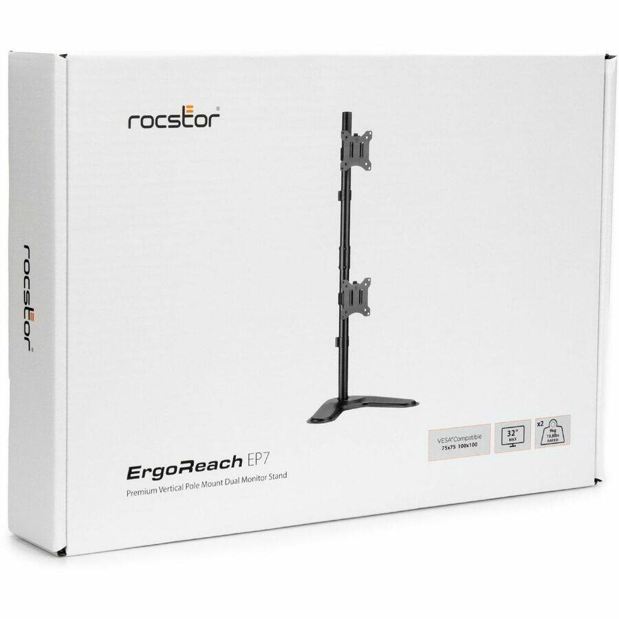 roctstor ErgoReach EP7 Premium Vertical Pole Mount Dual Monitor Stand VESA*Compatible 75x75 100x100 32"