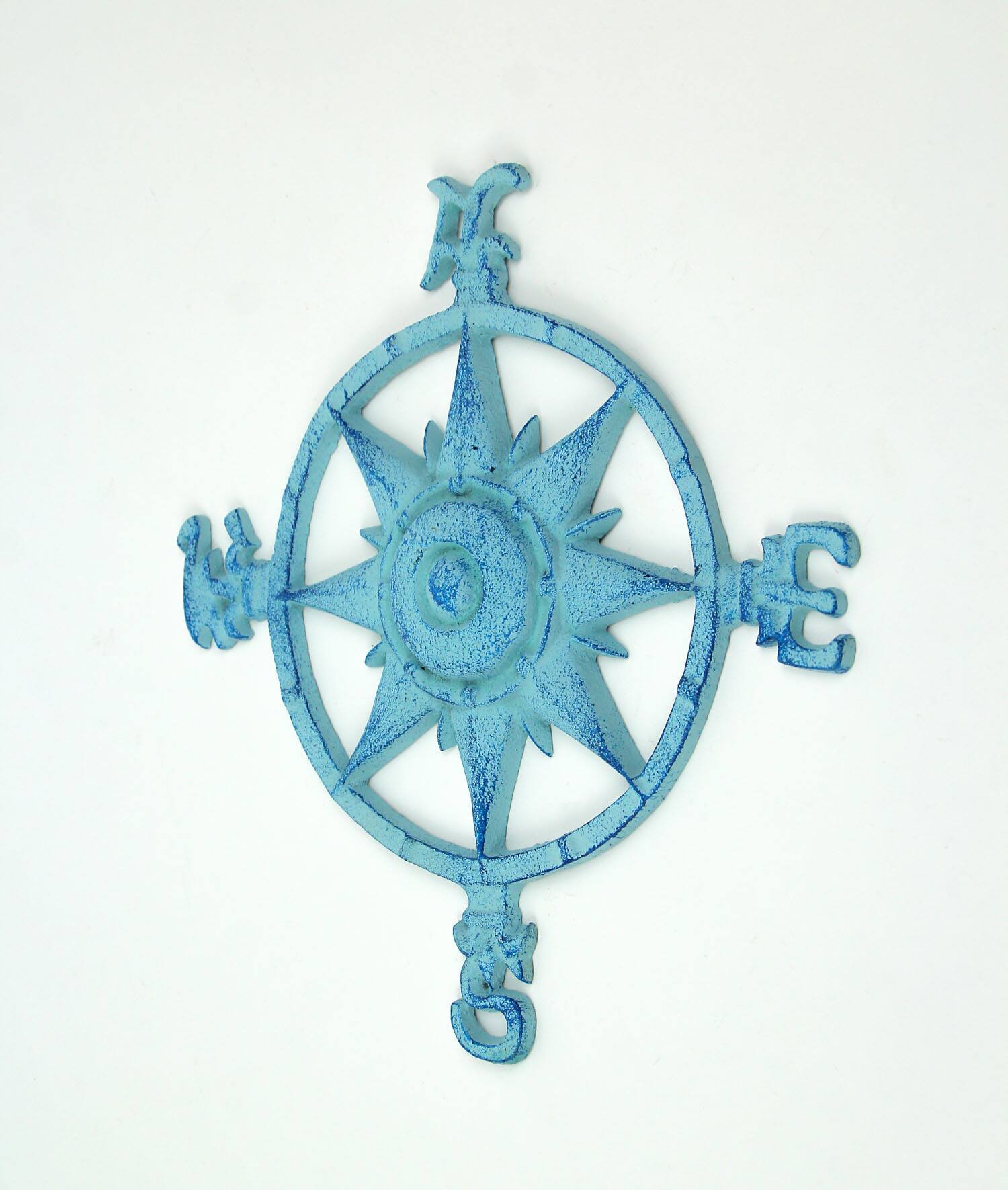 Alt View 1. Zeckos - Weathered Blue Cast Iron Nautical Compass Rose Wall Hanging - Blue.