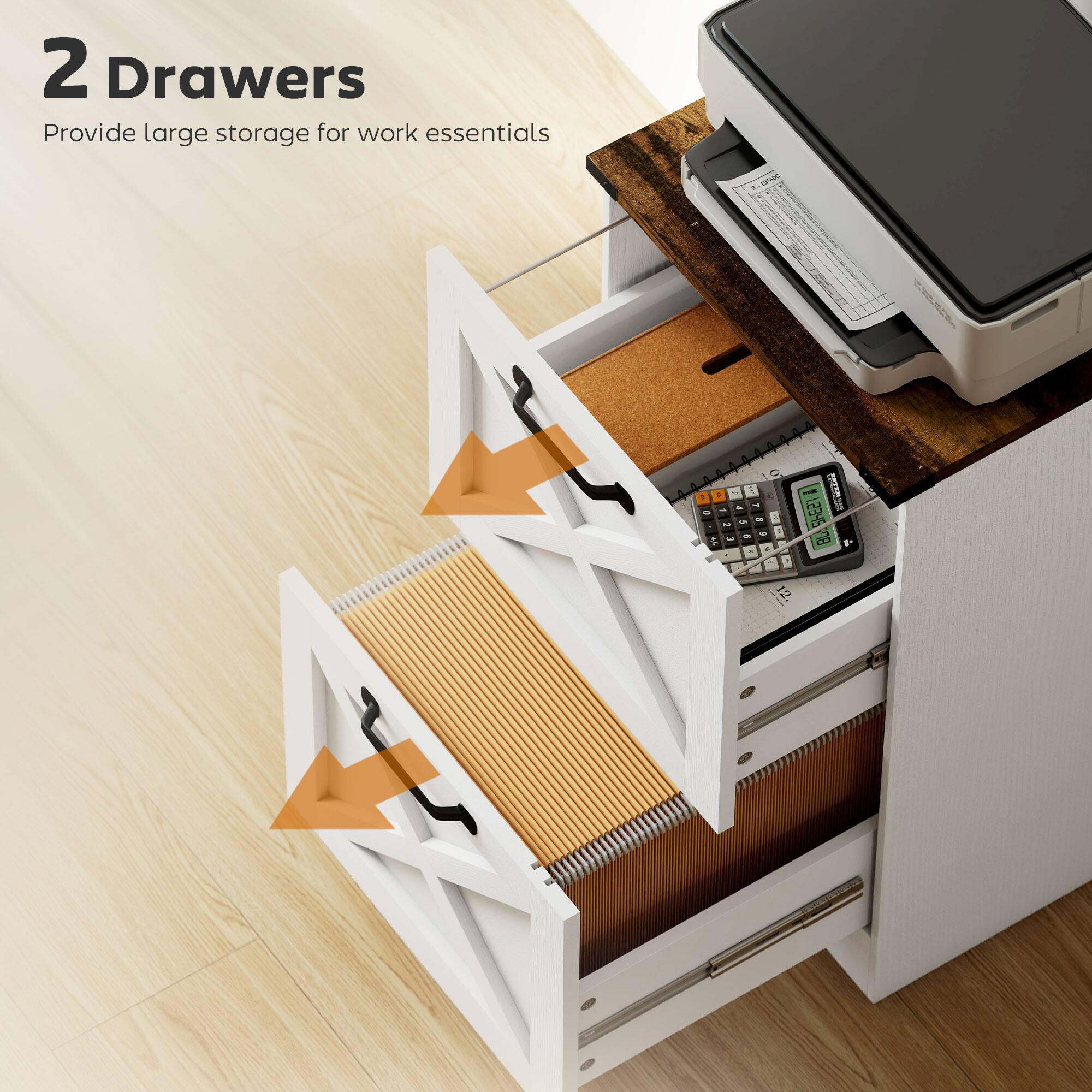 2 Drawers  
Provide large storage for work essentials  

&  

1 O  
TV - A 7 - 5 8 2 c 5 %  
1 1.2345 KING BU 12.