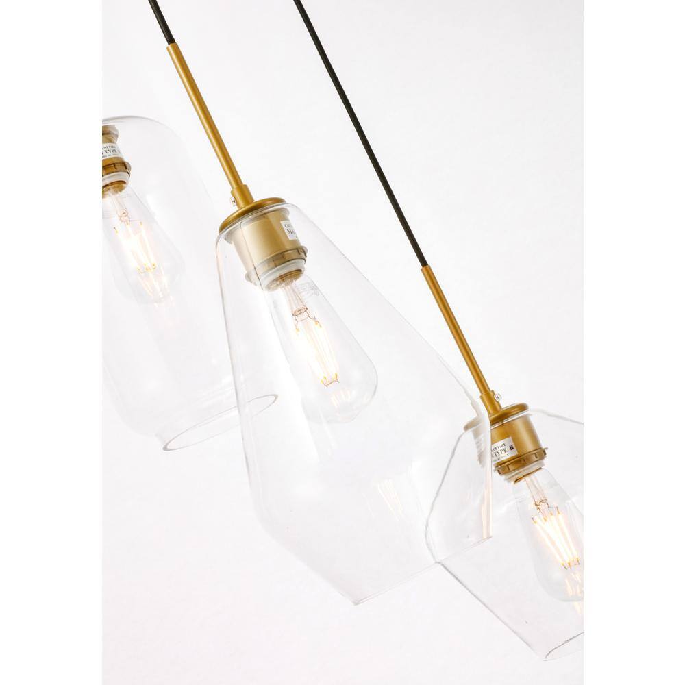 Alt View 3. Living District - Gene 3 light Brass and Clear glass pendant - Brass And Clear Glass.