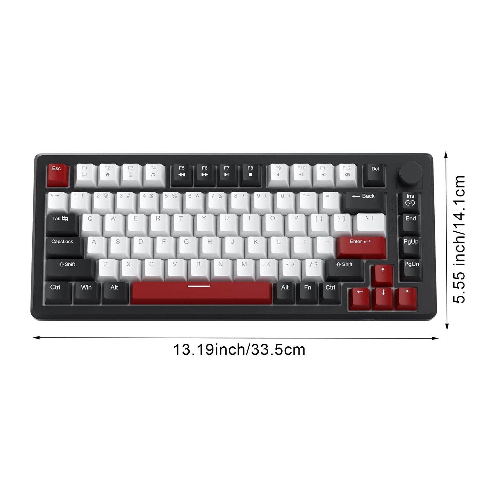 Esc F1 1 | 2 Tab Q CapsLock A @Shift Ctrl Win  
F2 A : 3 W S Z Alt  
F3 F4 F5 F6 F7 F8 F9 F10 F11 F12 Del  
DI < # 4 $ 5 6 7 & 8 6 g 0 Back E R T Y U | 0 P 1/ D F G H J K L Enter X C V N M < / + Shift Alt Fn Ctrl  
13.19inch/33.5cm  
Ins End PgUp PgDn  
5.55 inch/14.1cm